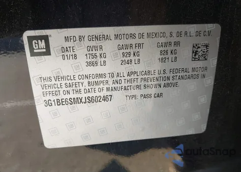 2018 Chevrolet Cruze Lt Auto from USA, damaged, VIN 3G1BE6SMXJS602467